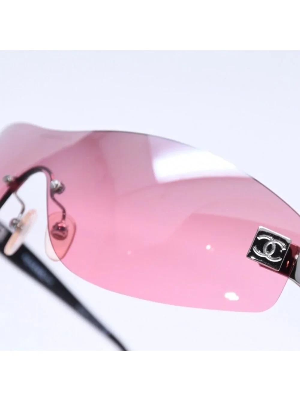 Chanel Rimless Shield Sunglasses Eyewear 120 CC Logo Pink Black